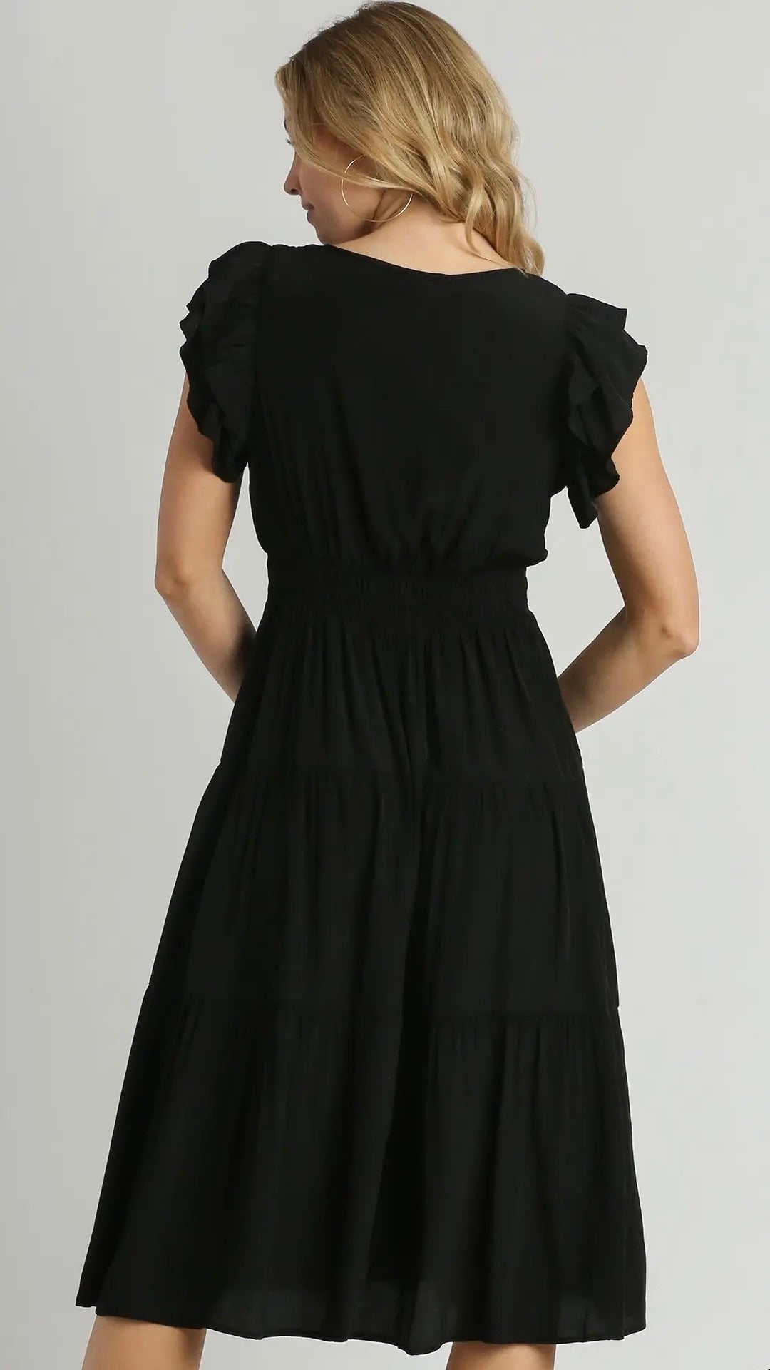 Florence Flutter Sleeve Dress Black (Restock Oct 25)