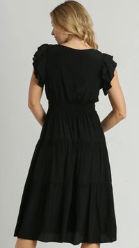 Florence Flutter Sleeve Dress Black (Restock Oct 25)