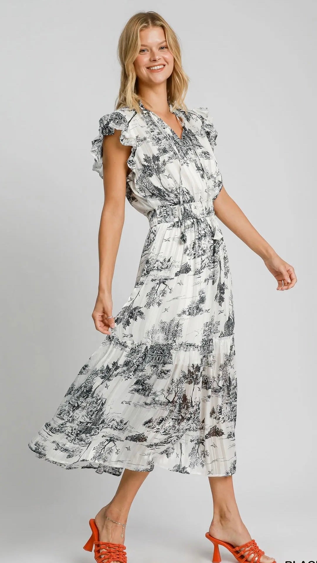 Lorelei Landscape Print Midi Dress Black