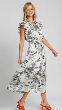 Lorelei Landscape Print Midi Dress Black