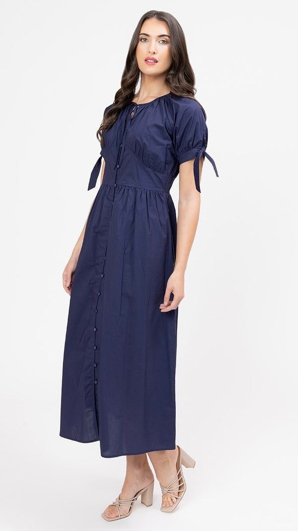 Eternity SS V Neck Midi Dress Navy