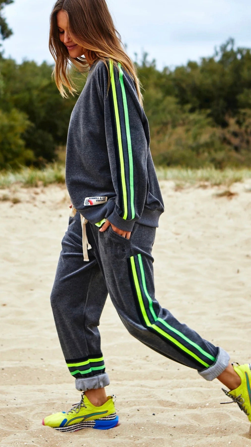 Retro 76 Velour Track Pant Charcoal