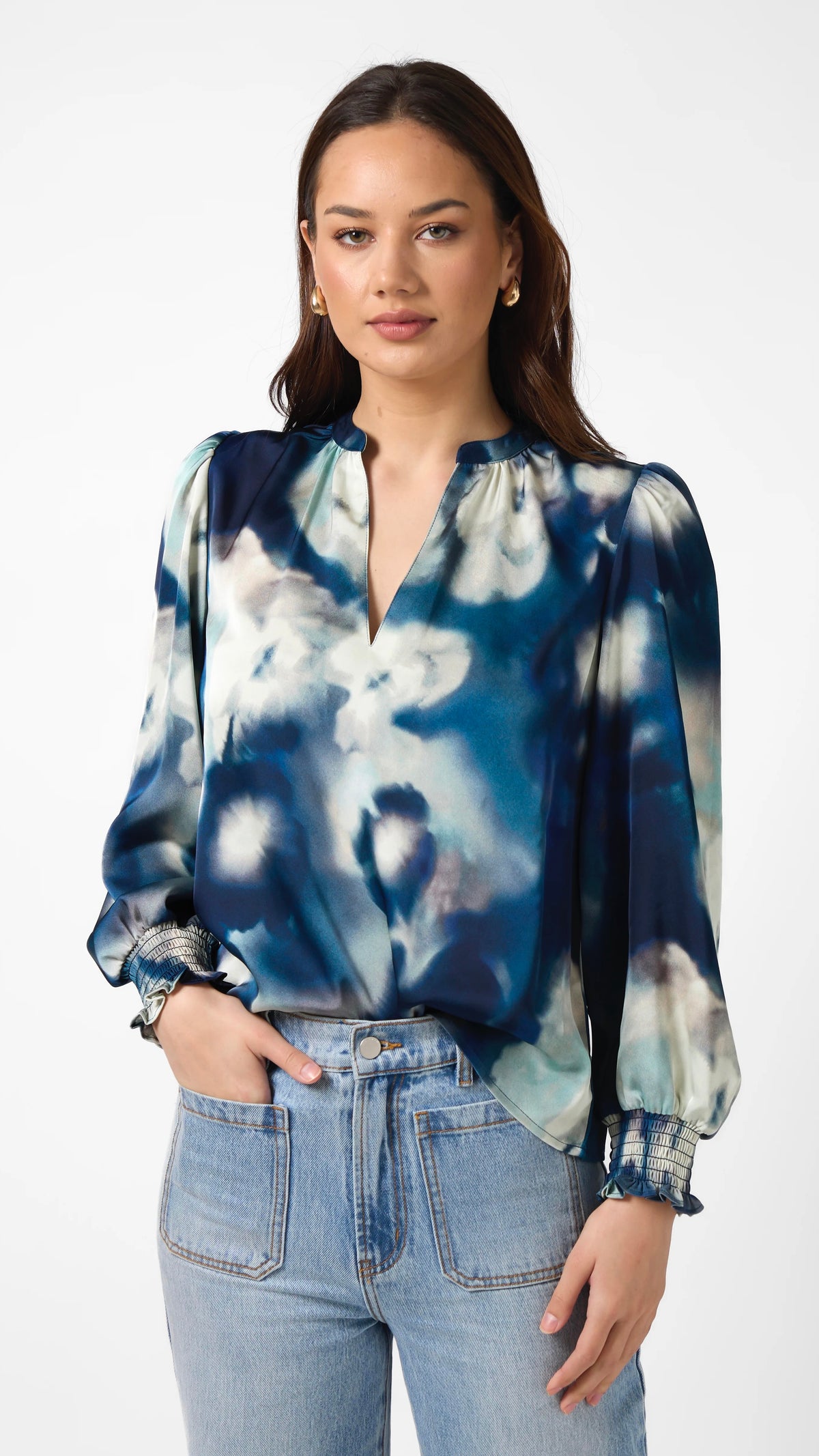Cecily Top Navy Floral Blur