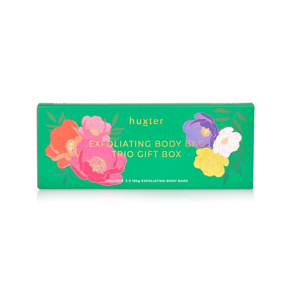 Exfoliating Body Bar Trio 3 x 150gm Emerald Green with Mixed Florals