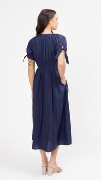Eternity SS V Neck Midi Dress Navy