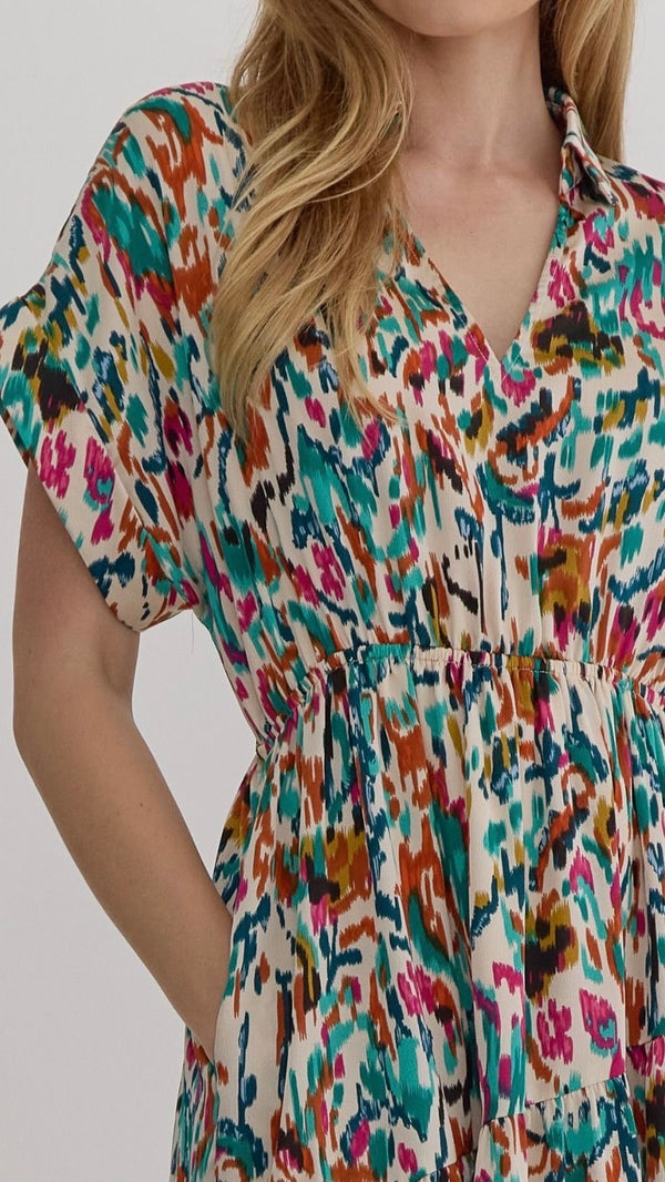 Sasha Collared Satin Maxi Mixed Print