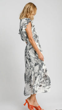 Lorelei Landscape Print Midi Dress Black
