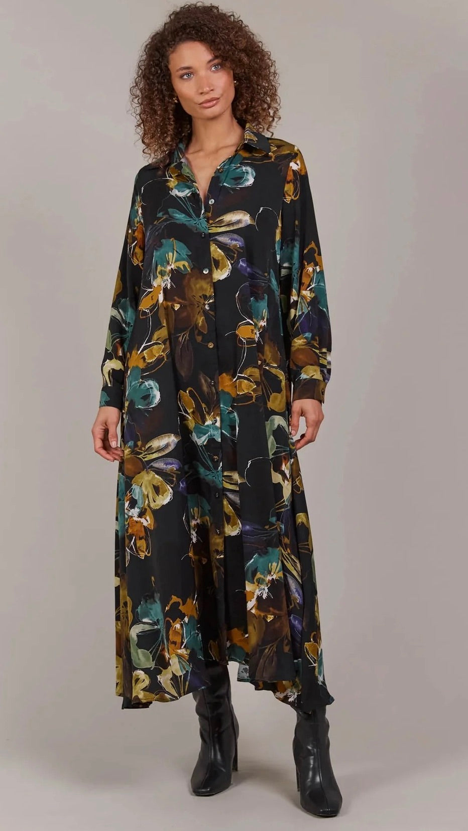 Elsie Shirt Dress Botanical Black