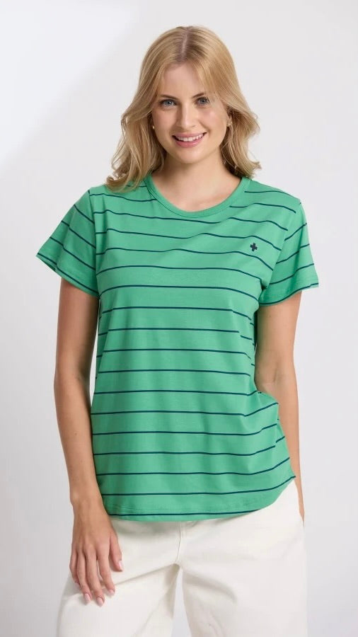 Classic Tee Green Navy Stripe