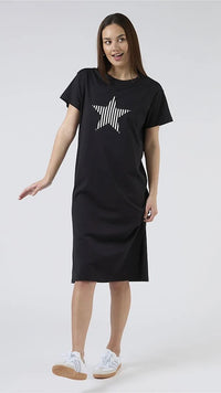 Maxie T Shirt Dress Black with Black and White Stripe Star
