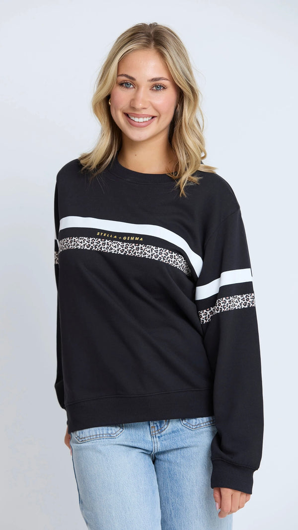 Essential Sweat Black Leopard and White Stripe