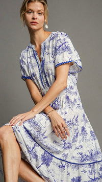 Matilda Ric Rac Trim Maxi Dress Toile Blue