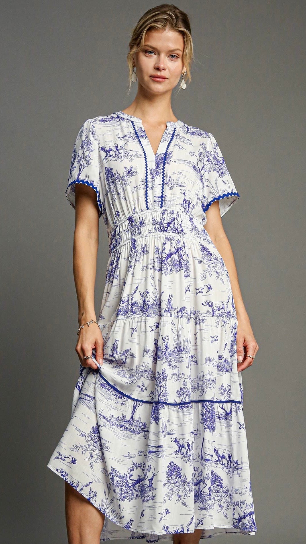 Matilda Ric Rac Trim Maxi Dress Toile Blue