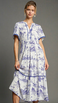 Matilda Ric Rac Trim Maxi Dress Toile Blue