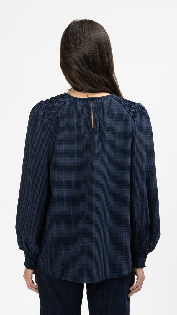 Honeycombe Blouse Navy Check