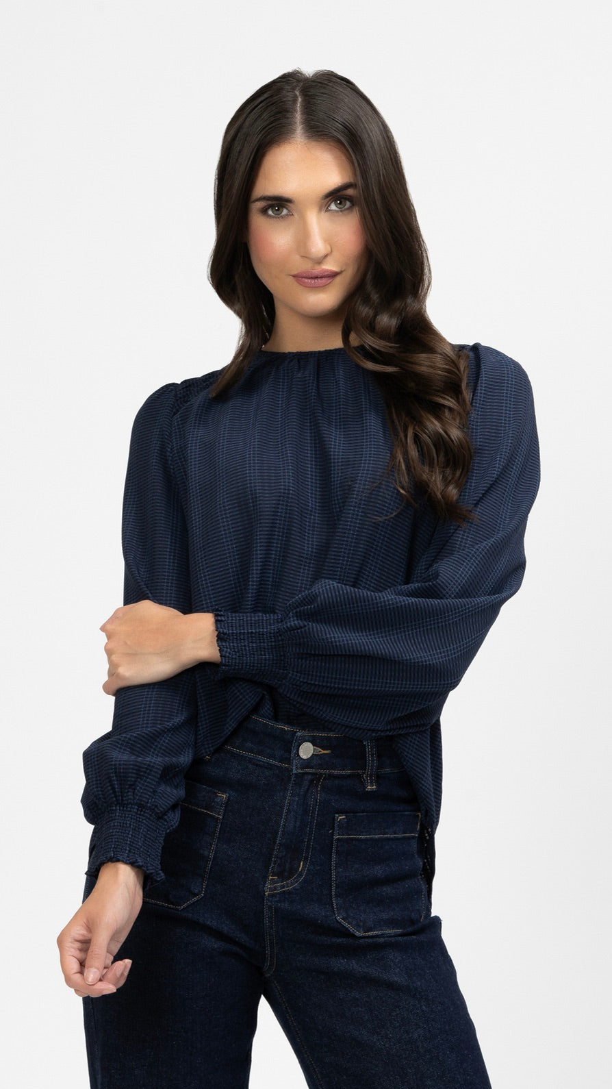 Honeycombe Blouse Navy Check