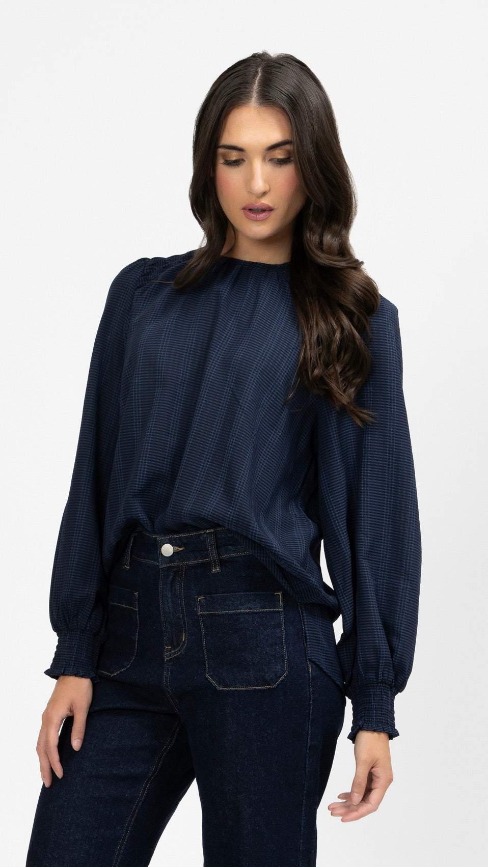Honeycombe Blouse Navy Check