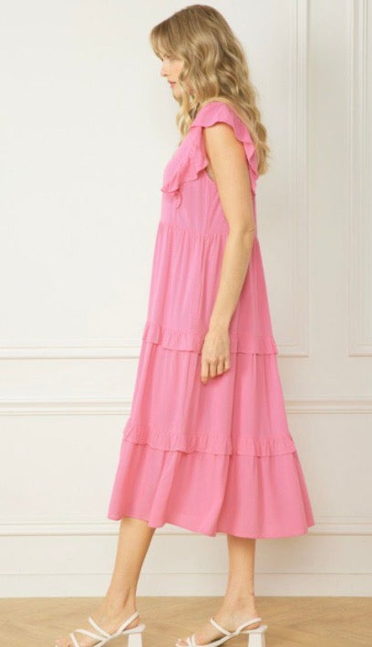 Jayla Ruffled Tiered Midi Dress Soft Pink