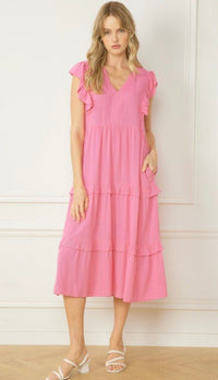 Jayla Ruffled Tiered Midi Dress Soft Pink