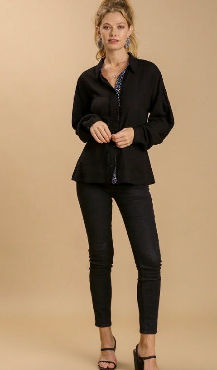 Lindsay Linen Button Down Blouse Black