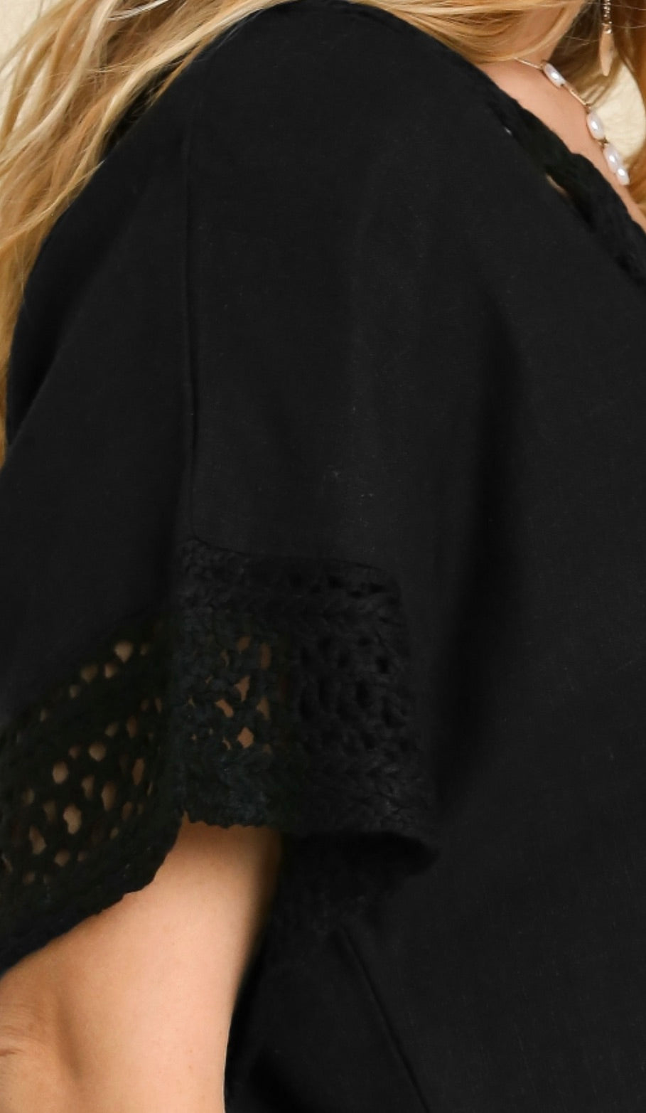 Carol Crochet Detail Top Black