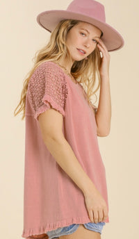 Clara Crochet Sleeve Top Rose Pink