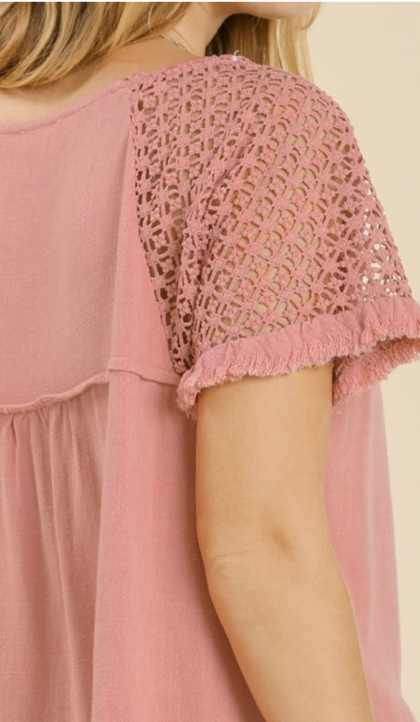 Clara Crochet Sleeve Top Rose Pink
