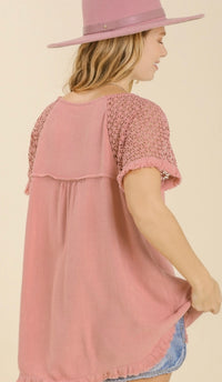 Clara Crochet Sleeve Top Rose Pink