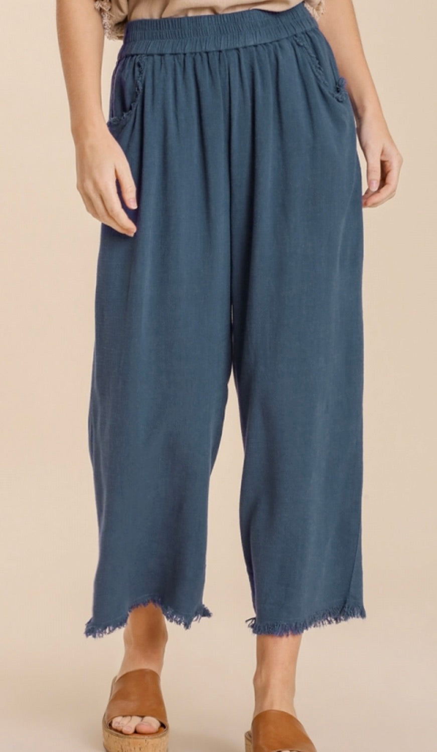 Villa Freyed Linen Pant Slate Blue