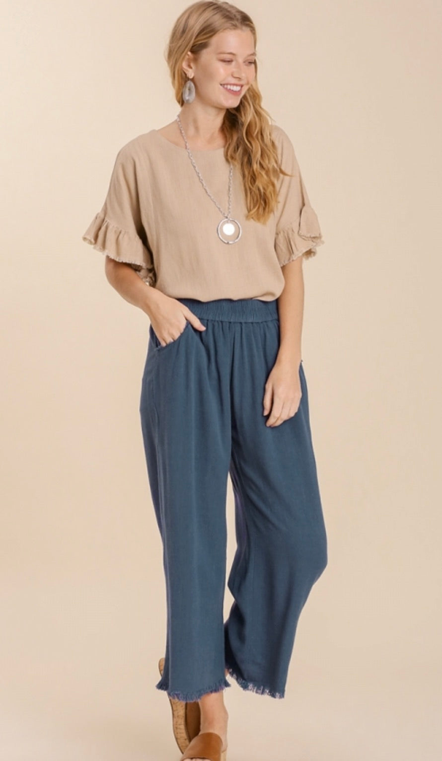 Villa Freyed Linen Pant Slate Blue