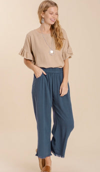 Villa Freyed Linen Pant Slate Blue