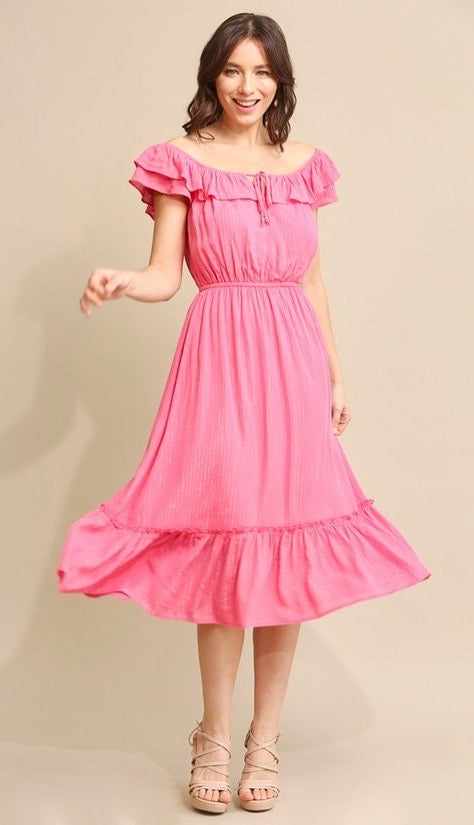 Gabby Gold Stripe Midi Dress Pink