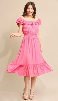 Gabby Gold Stripe Midi Dress Pink