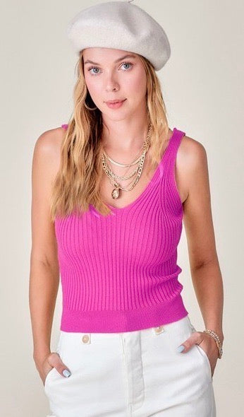 Ash Ribbed Cropped Tank Top Fuchsia