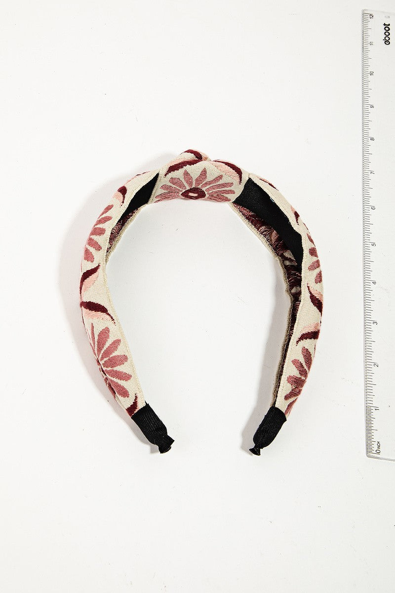 HA038 Floral Embroidered Headband Mauve