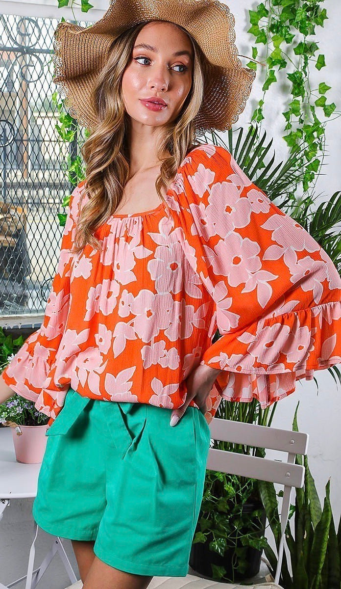 Tropic Bell Sleeve Top Orange