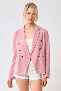 Demi Double Breasted Knit Blazer Blush