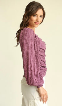 Riot Long Sleeve Rouched Top Dusty Lilac