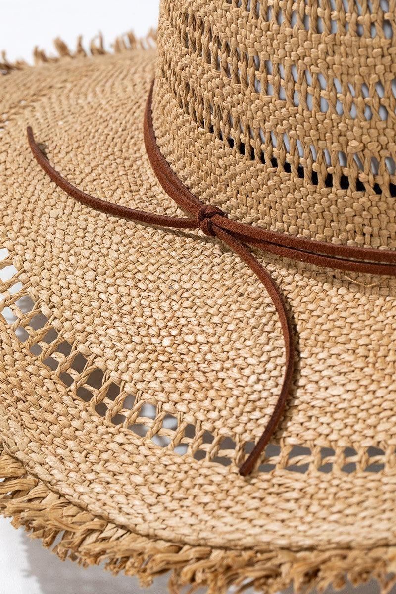 UBH049 Pattern Weave Straw Hat Tan