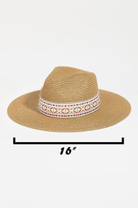 UBH047 Straw Fedora Embroidered Tan