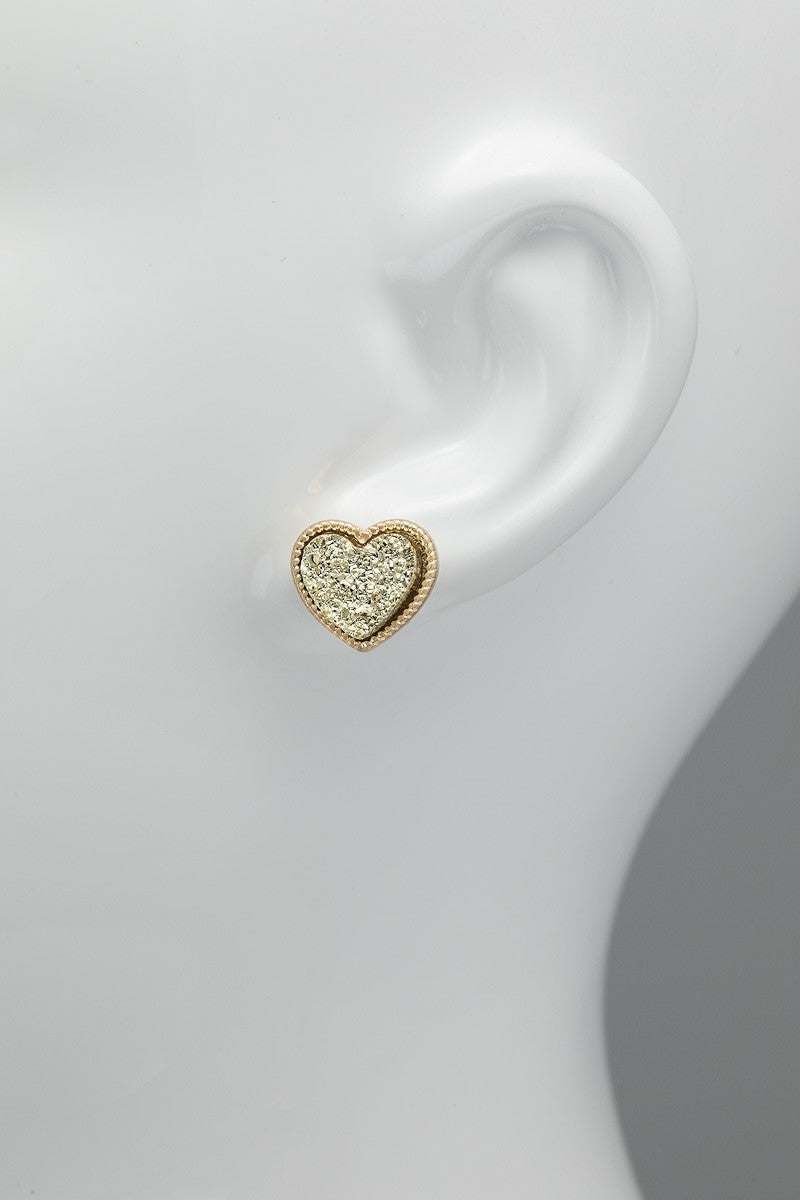 UBS023 Druzy Heart Studs Silver