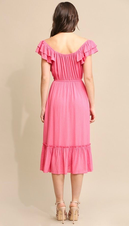 Gabby Gold Stripe Midi Dress Pink