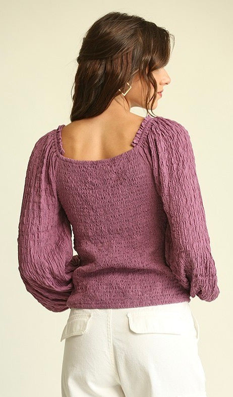 Riot Long Sleeve Rouched Top Dusty Lilac