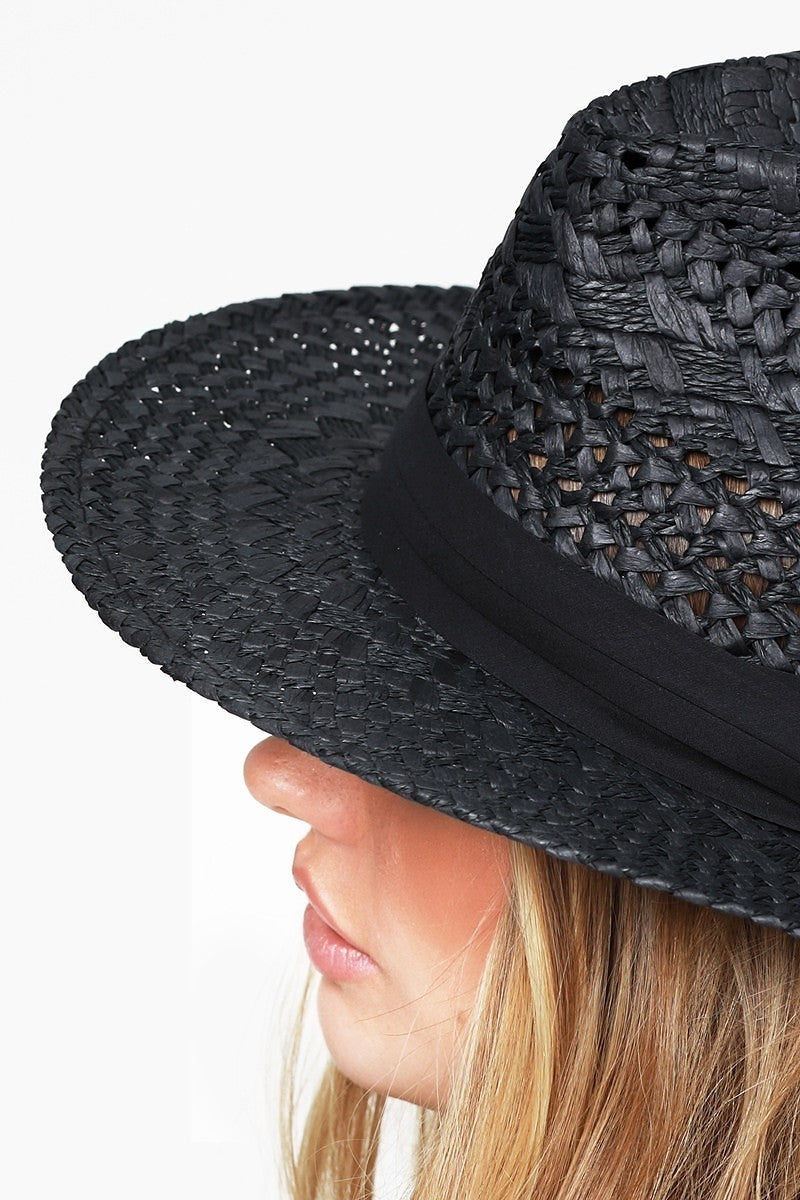 UBH048 Pattern Weave Straw Panama Black