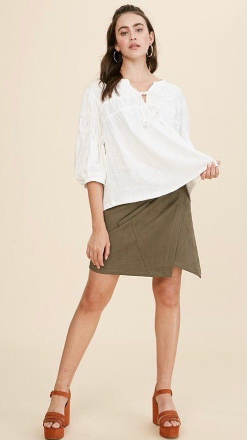 Kami Shirred Puff Sleeve Top Off White
