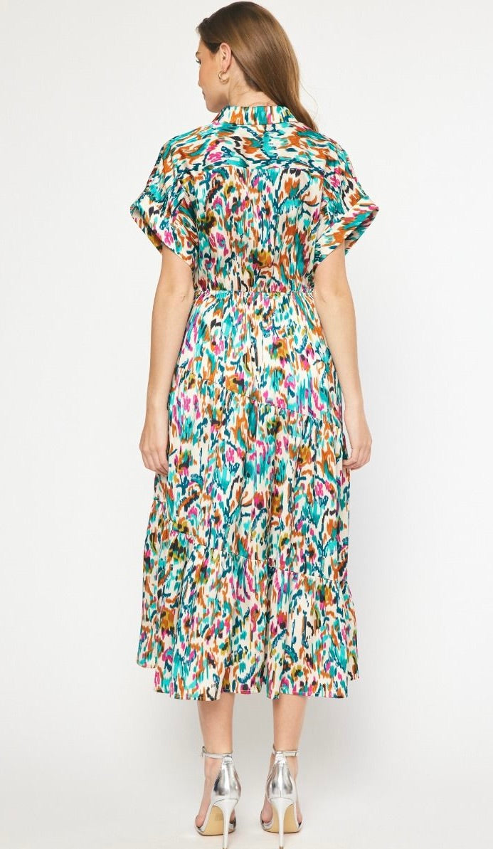 Sasha Collared Satin Maxi Mixed Print