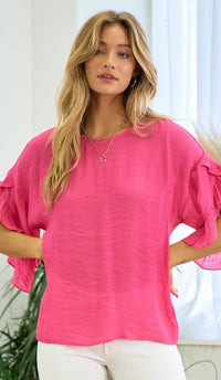 Alexa Ruffle Sleeve Top Fuchsia