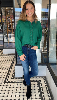 Lindsay Linen Button Down Blouse Forrest Green