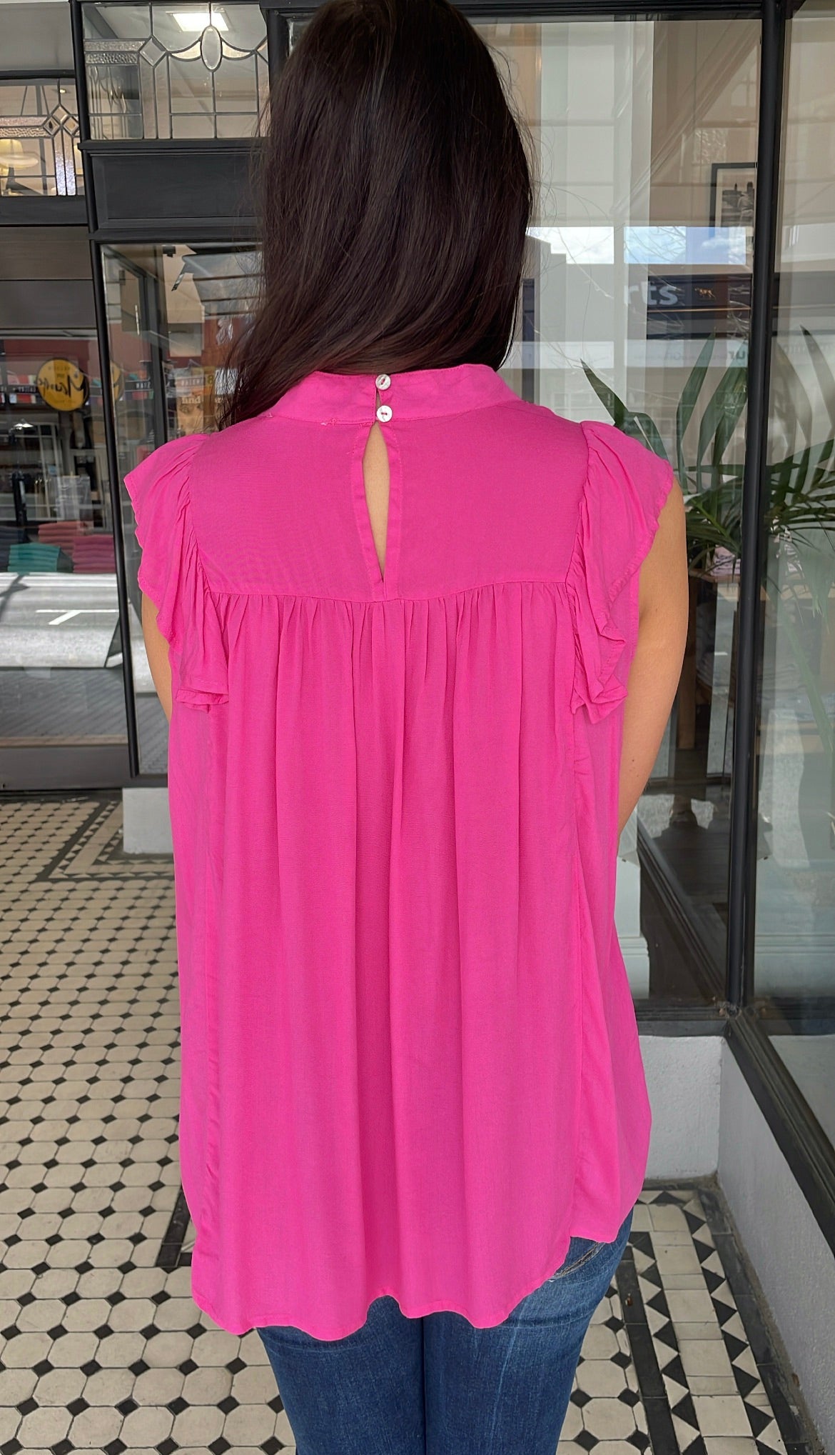 Holly Ruffled Cap Sleeve Top Hot Pink