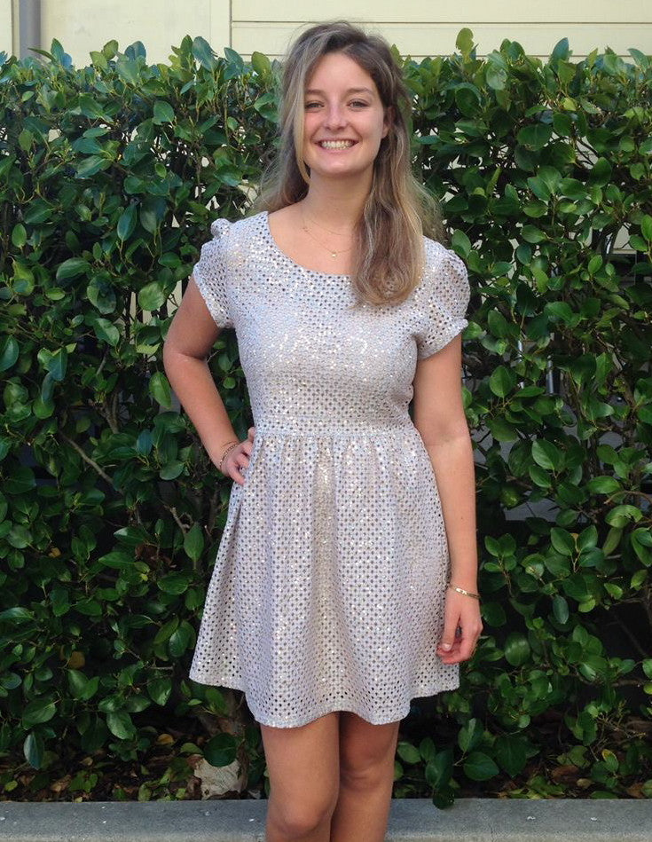 Eyelet Sequins Fit and Flare Dress